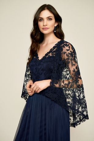 Corded Tulle Dress with Sheer Cape Overlay | David's Bridal